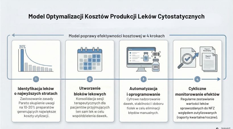 Model Optymalizacji Kosztów Produkcji Leków Cytostatycznych Systemowe podejście do zarządzania produkcją leków onkologicznych pozwala na znaczną minimalizację strat wynikających z niewykorzystanych resztek i błędów ludzkich. - 2